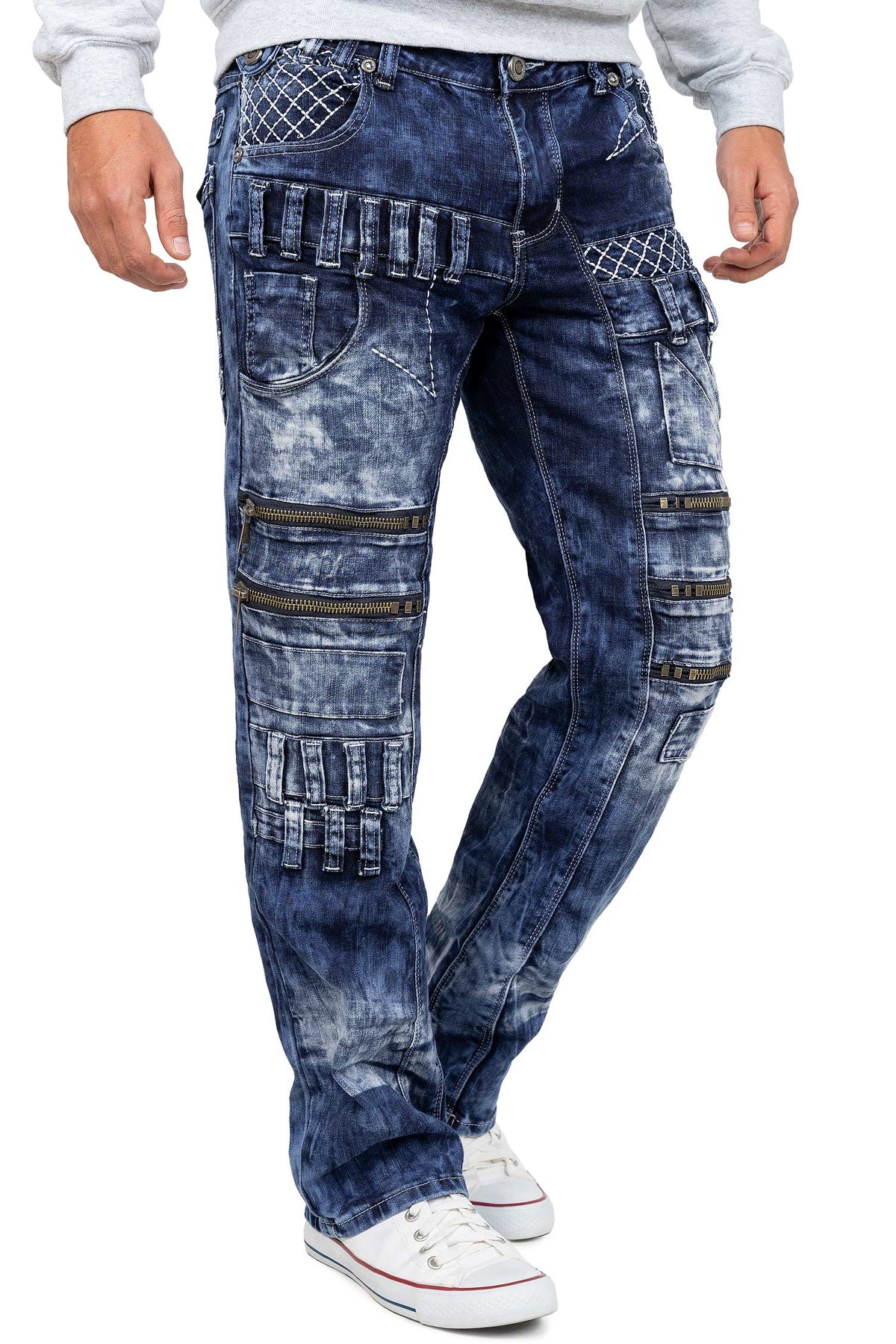 Herren Regular Fit Jeans Stonewashed in Blue – Kosmo Lupo – Ansicht 4