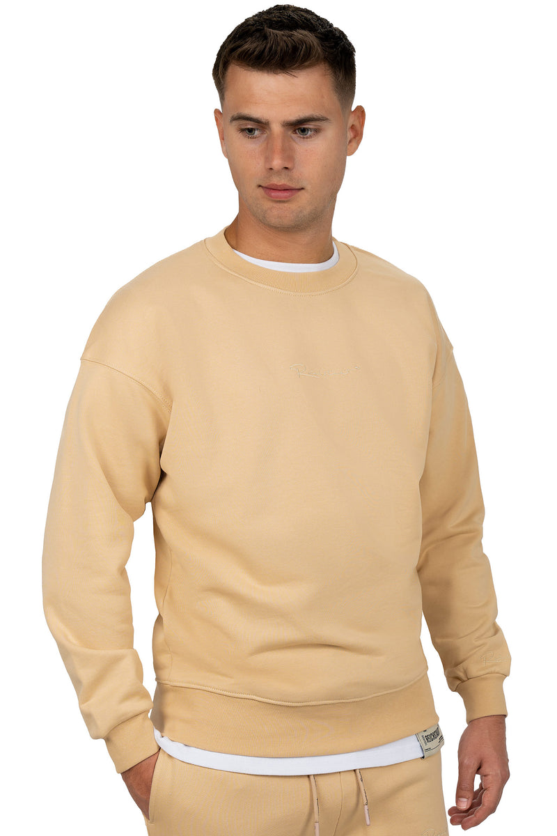 Herren Regular Fit Pullover Logo-Stitching 23RS037 - Beige