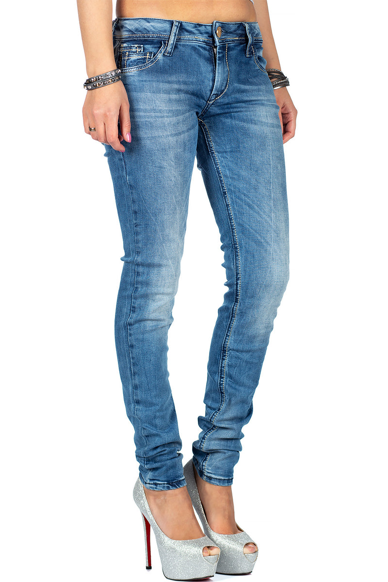 Damen Slim Fit Jeans Stonewashed WD344 - Blue