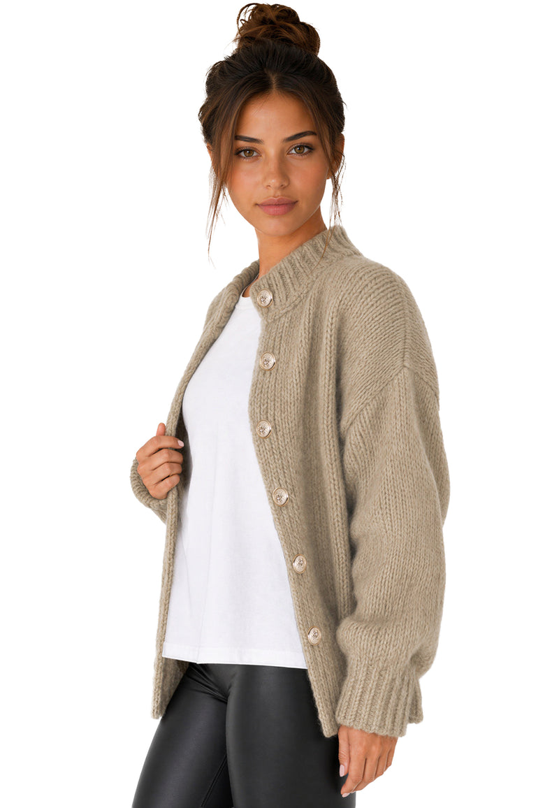 Damen Relaxed Fit Strickjacke 25RSW094 - Dark Beige