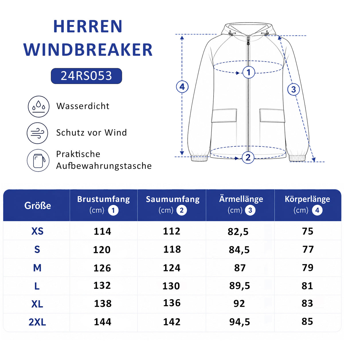 Herren Relaxed Fit Allwetter Windbreaker 24RS053 - Navy