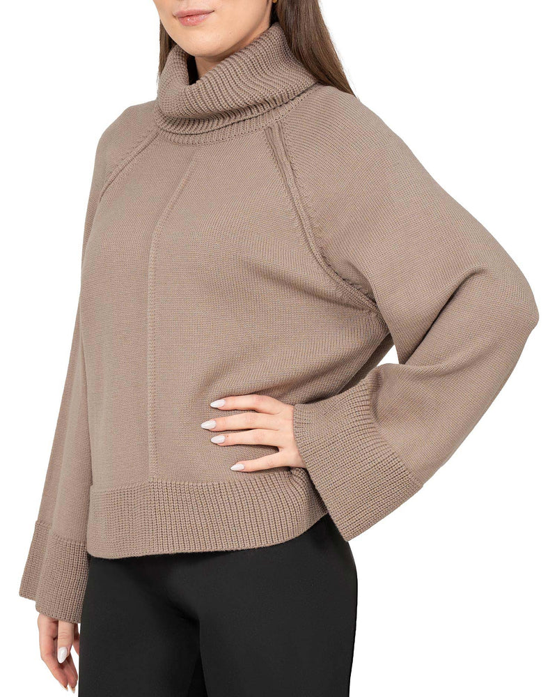 Damen Relaxed Fit Rollkragenpullover 25RSW097 - Dark Beige