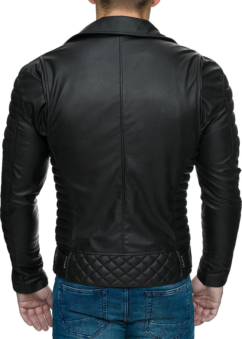 Herren Slim Fit Kunstleder Jacke Silver Zipper RS001PU - Black PU