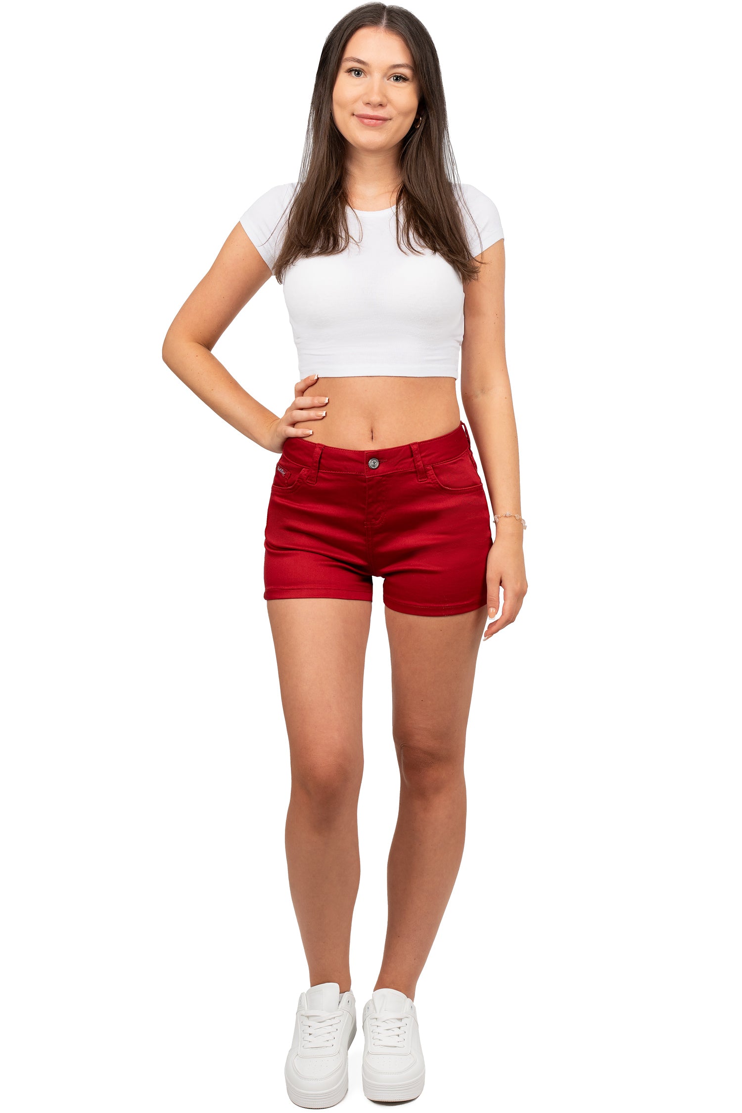 Damen Regular Fit Shorts Mid Waist WK195 - Burgundy