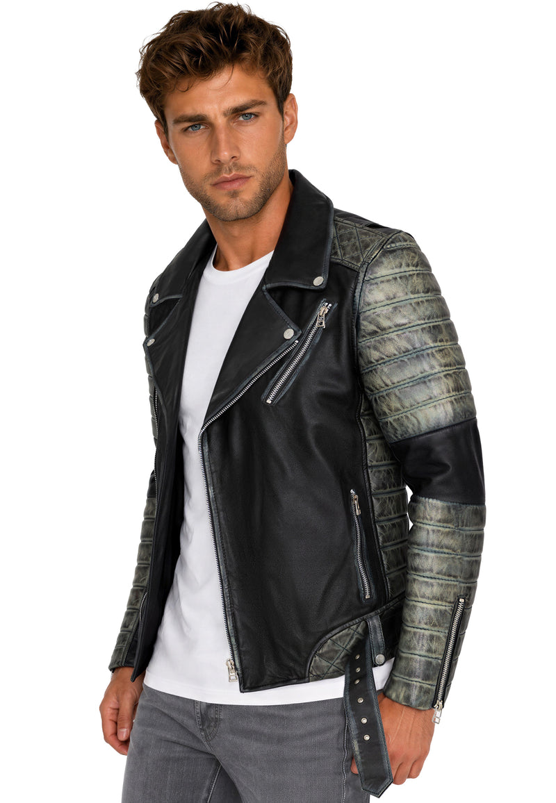 Herren Slim Fit Echtleder Jacke RS001LUX - Fungi Green