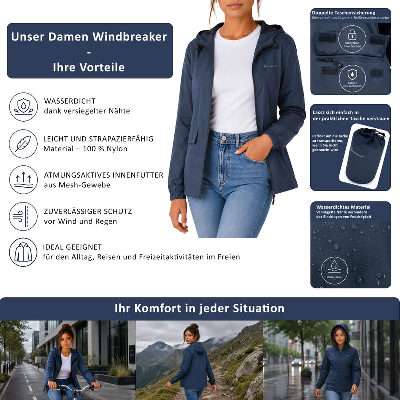 Damen Relaxed Fit Allwetter Windbreaker 24RSW054 - Navy