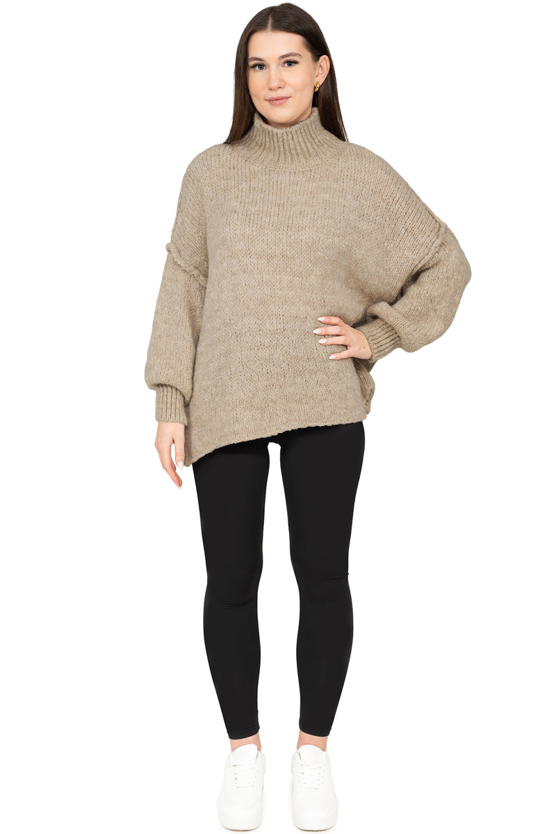 Damen Relaxed Fit Strickpullover 25RSW092 - Dark Beige