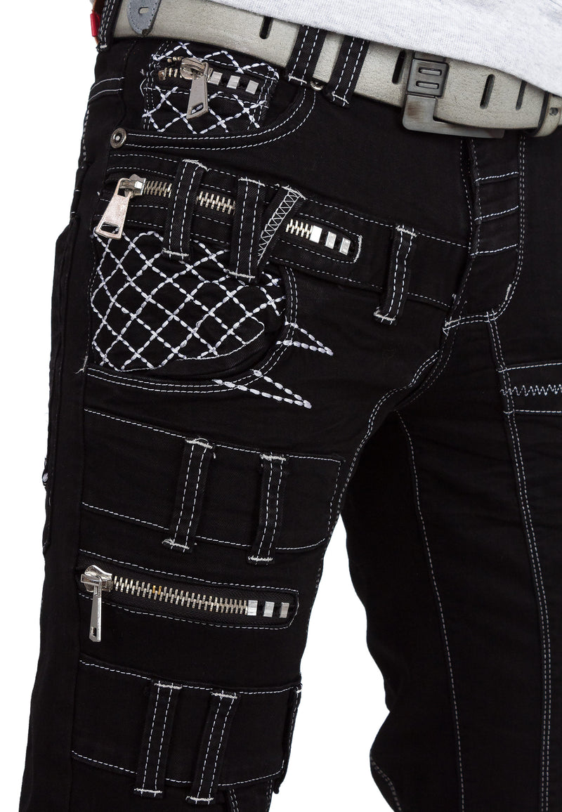 Herren Regular Fit Jeans Stonewashed KM009-1 - Black