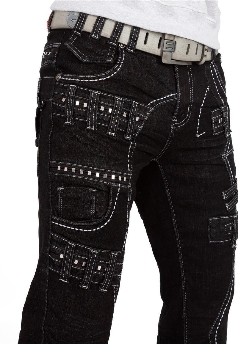 Herren Regular Fit Jeans Stonewashed KM8002-1 - Black