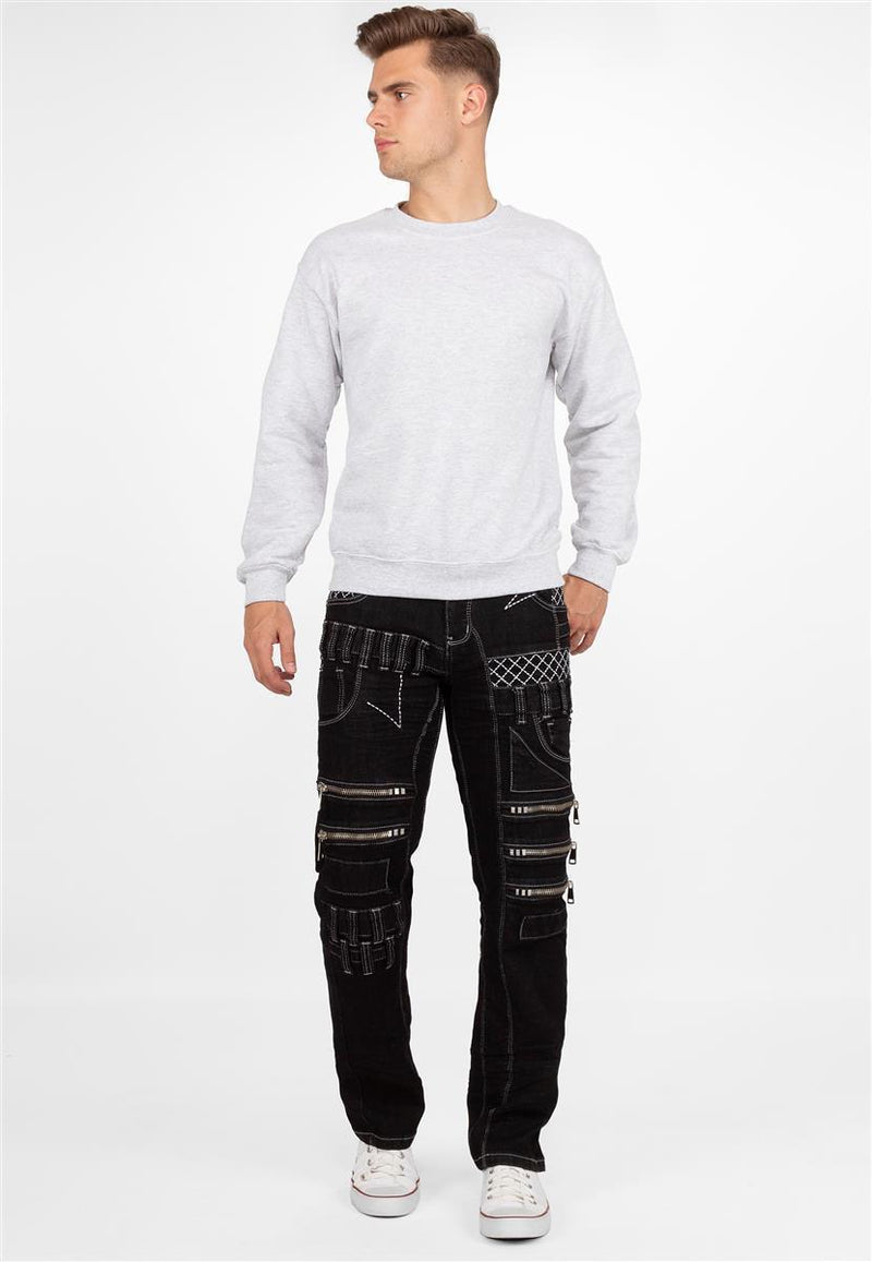 Herren Regular Fit Jeans Stonewashed KM8006 - Black