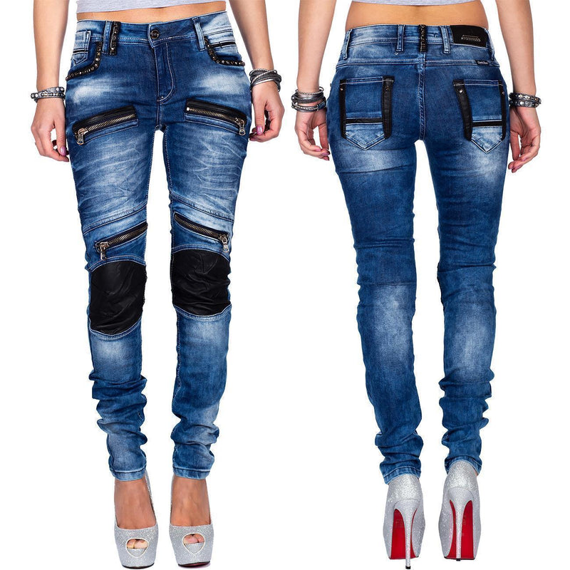 Damen Skinny Fit Jeans Stonewashed WD346 - Blue