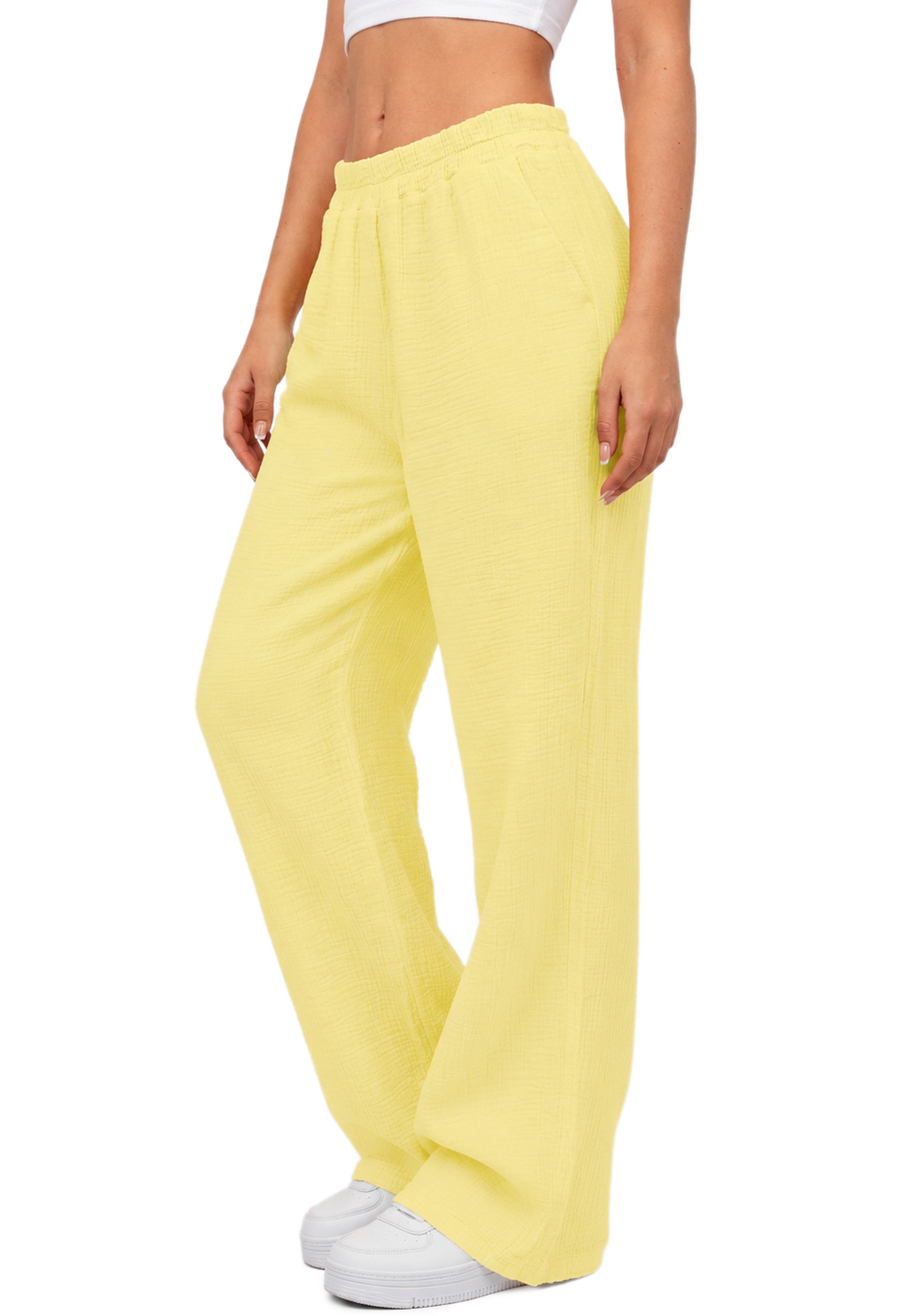 Damen Oversized Hose Musselin 25RSW082 - Yellow