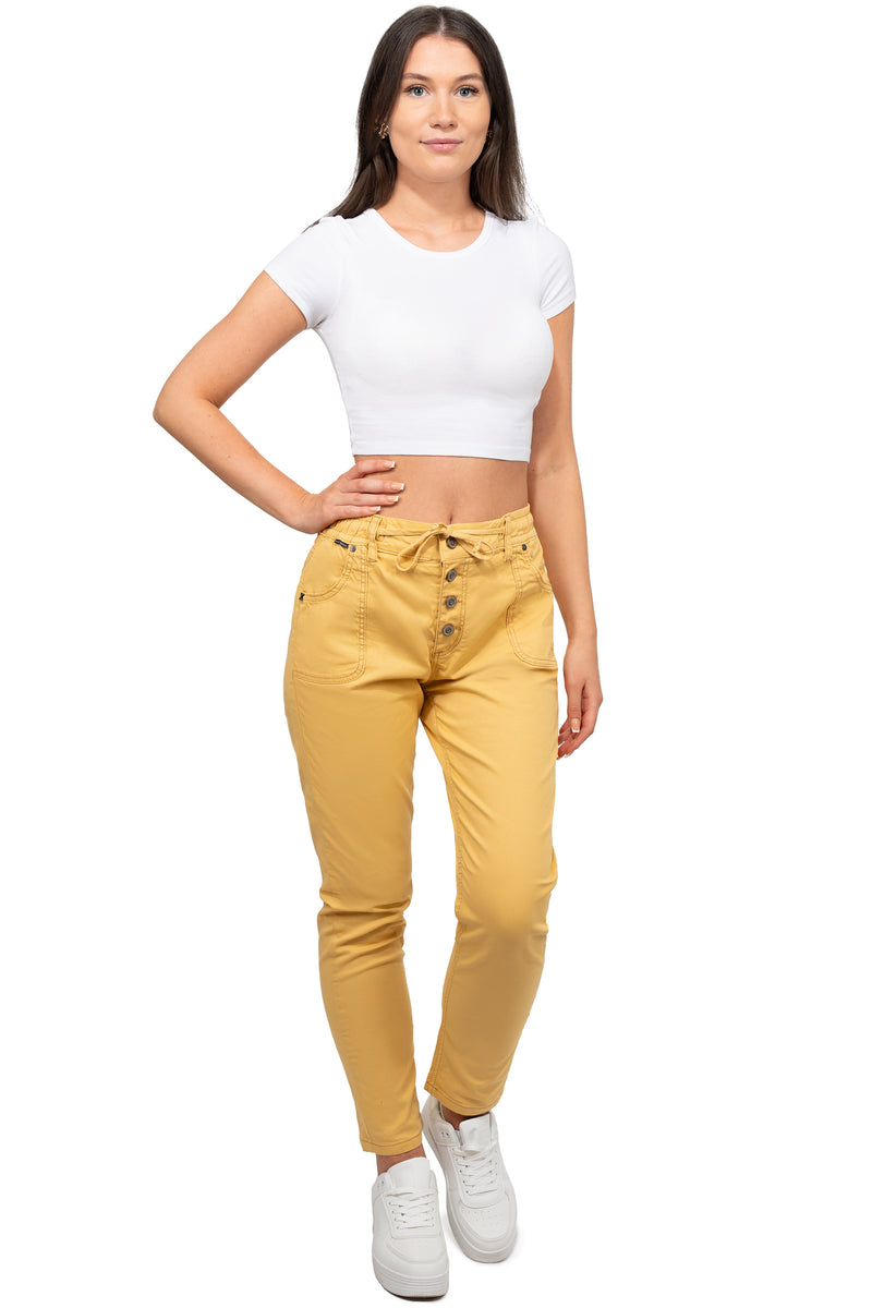 Damen Regular Fit Hose Mid Waist WD508 - Mustard