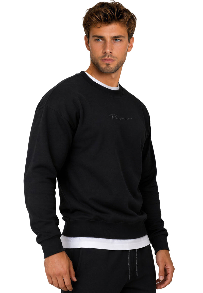 Herren Regular Fit Pullover Logo-Stitching 23RS037 - Black