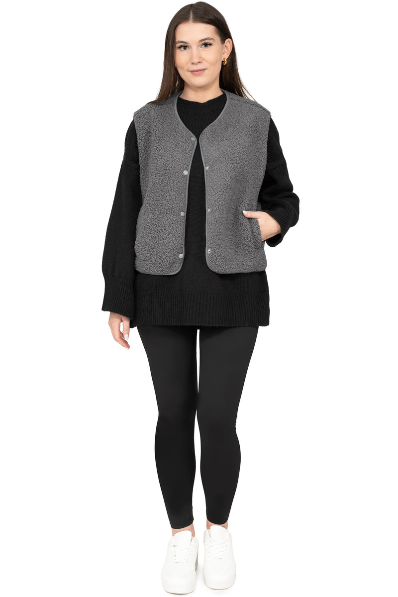 Damen Relaxed Fit Teddy Weste 25RSW098 - Grey