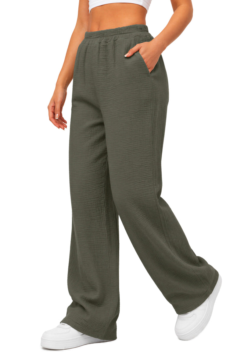 Damen Oversized Hose Musselin 25RSW082 - Khaki