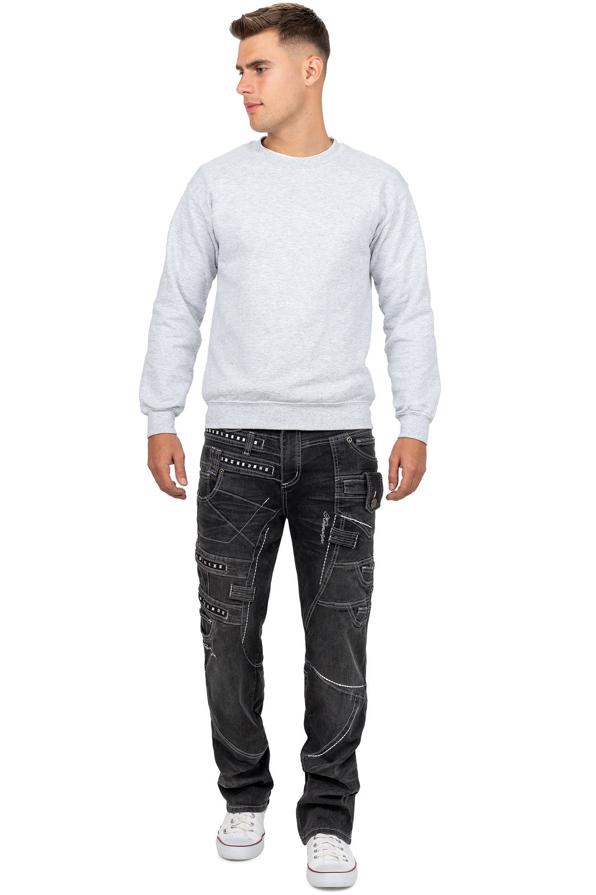 Herren Regular Fit Jeans Stonewashed in Grey – Kosmo Lupo – Ansicht 5