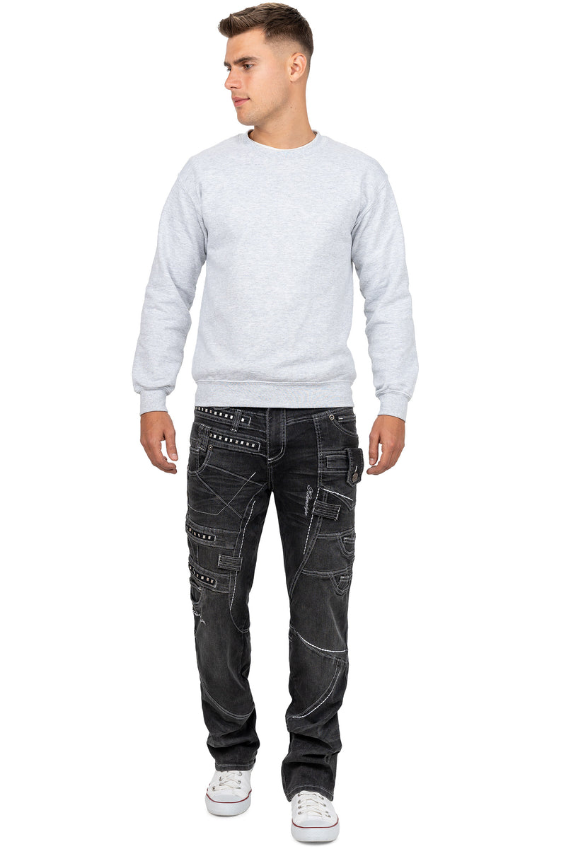 Herren Regular Fit Jeans Stonewashed KM001-2 - Grey
