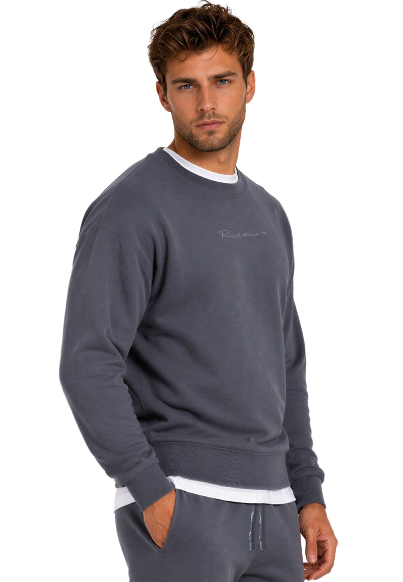 Herren Regular Fit Pullover Logo-Stitching 23RS037 - Anthracite