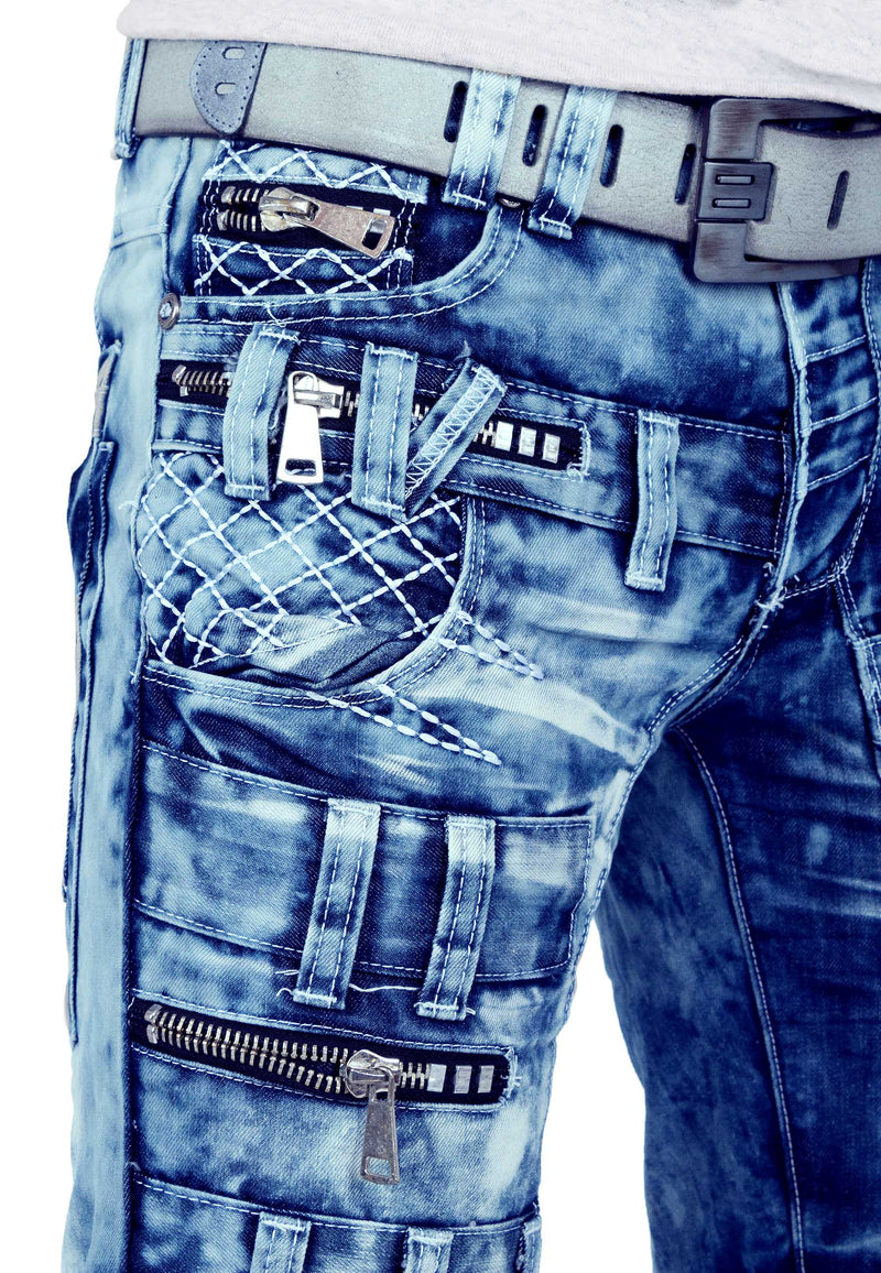 Herren Regular Fit Jeans Stonewashed KM009 - Blue