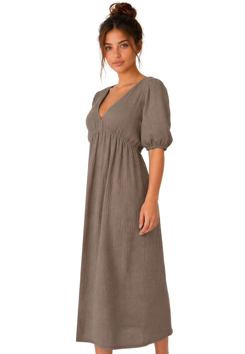 Damen Relaxed Fit Sommerkleid Musselin 25RSW077 - Taupe
