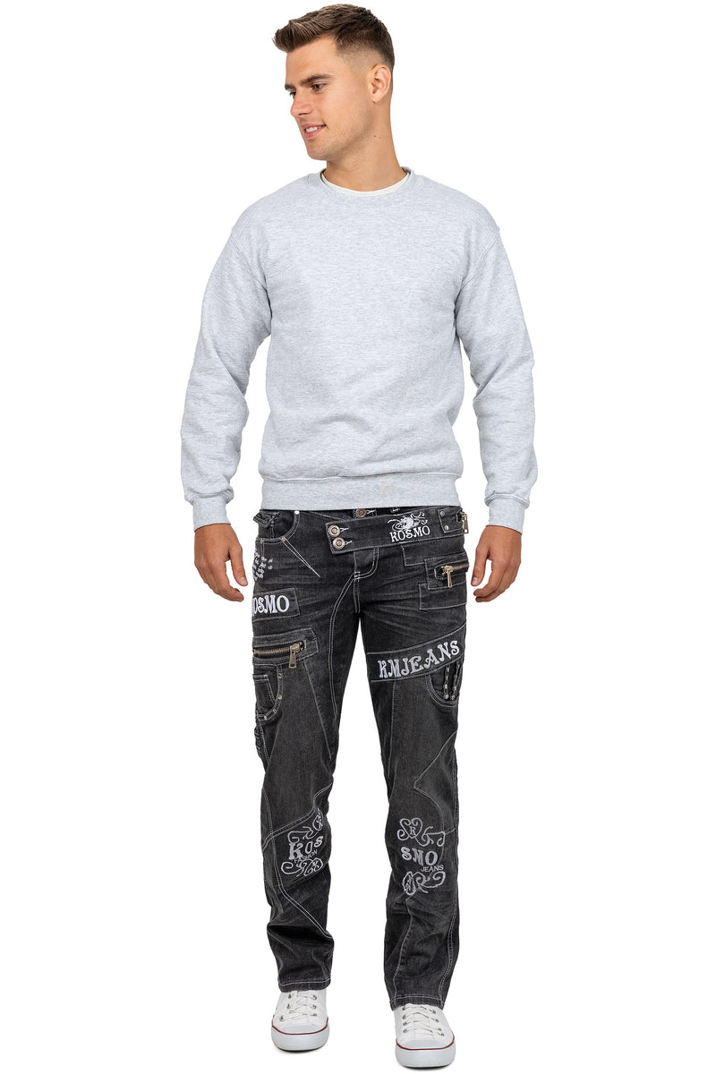 Herren Regular Fit Jeans Stonewashed KM051-2 - Grey