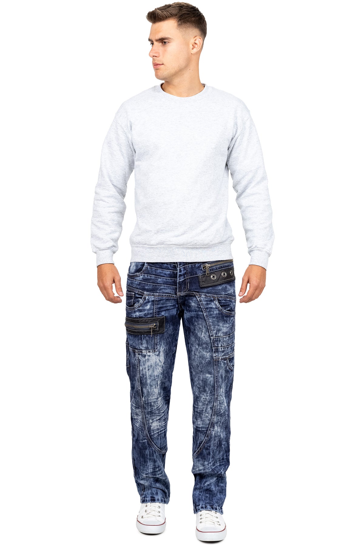 Herren Regular Fit Jeans Stonewashed in Blue – Kosmo Lupo – Ansicht 5