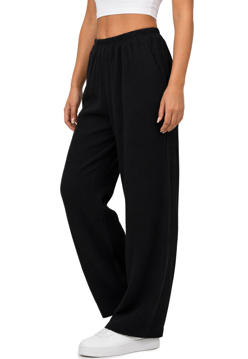Damen Oversized Hose Musselin 25RSW082 - Black