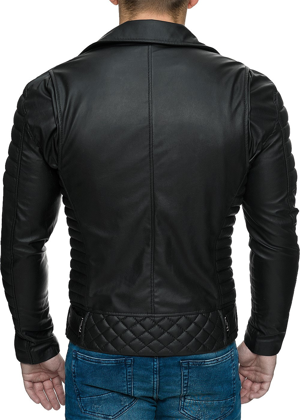 Herren Slim Fit Kunstleder Jacke Silver Zipper in Black PU – Reichstadt – Ansicht 5