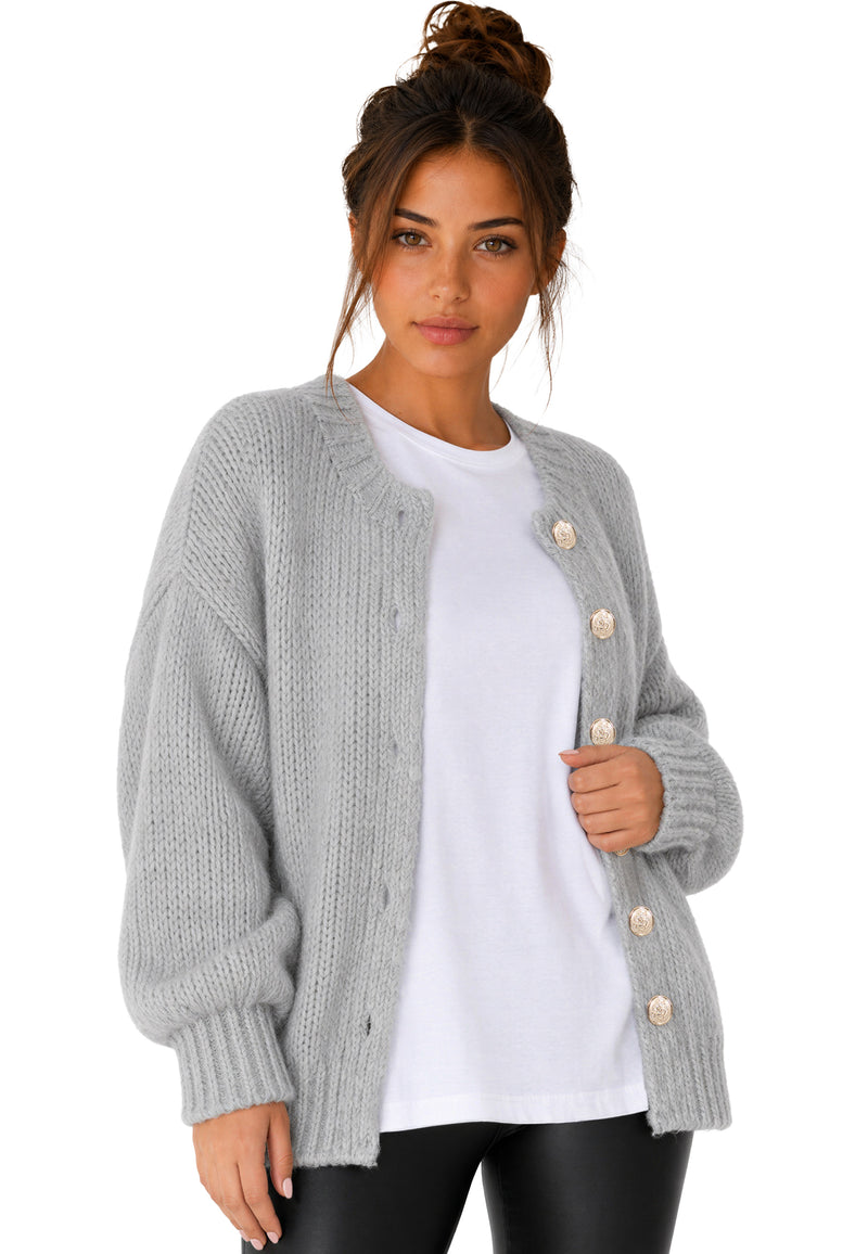 Damen Relaxed Fit Strickjacke 25RSW094 - Grey