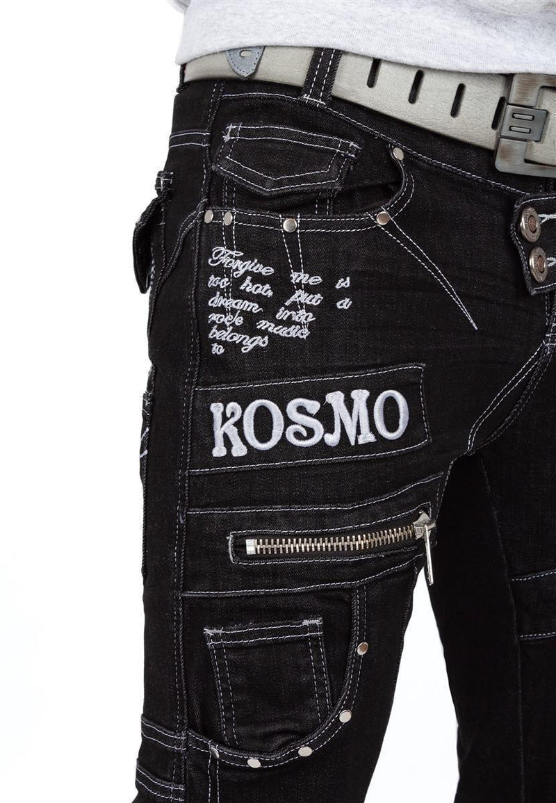 Herren Regular Fit Jeans Stonewashed KM051-1 - Black