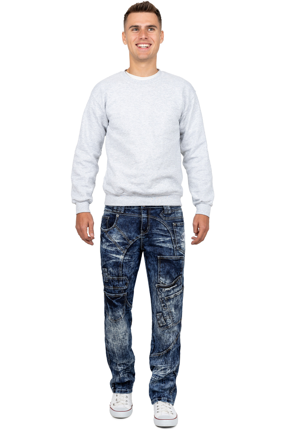 Herren Regular Fit Jeans Stonewashed in Blue – Kosmo Lupo – Ansicht 5