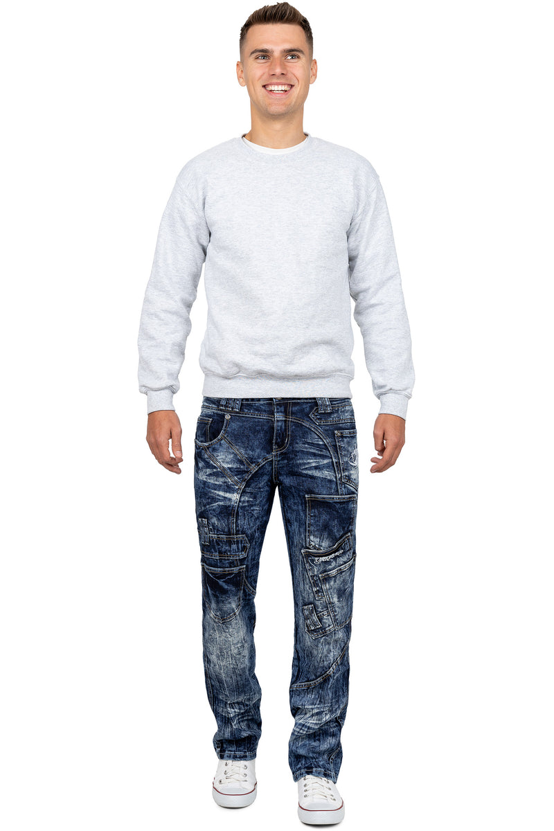 Herren Regular Fit Jeans Stonewashed KM070 - Blue