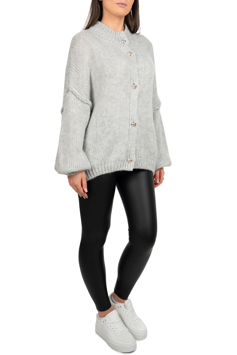 Damen Relaxed Fit Strickjacke Oversized-Look 25RSW068 - Light Grey