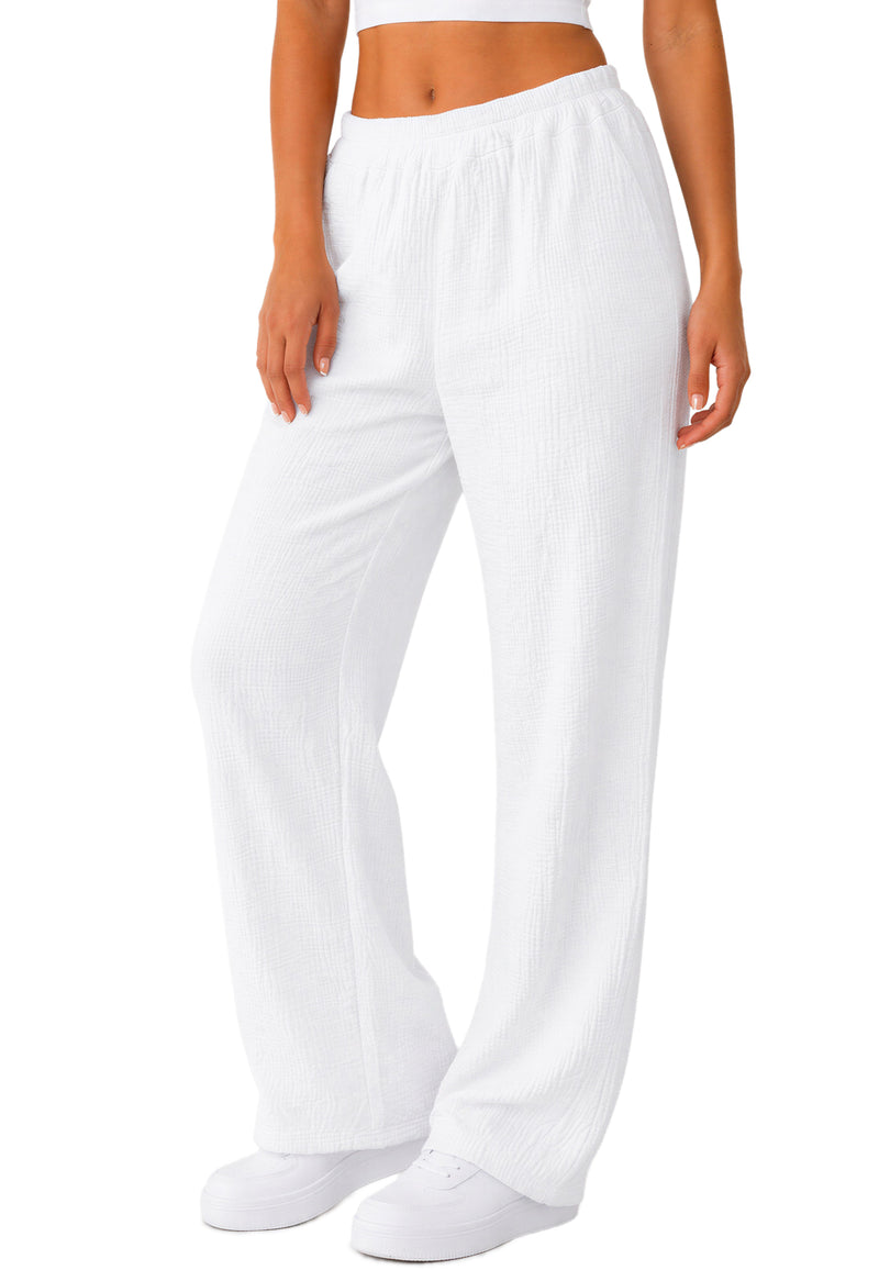 Damen Oversized Hose Musselin 25RSW082 - White
