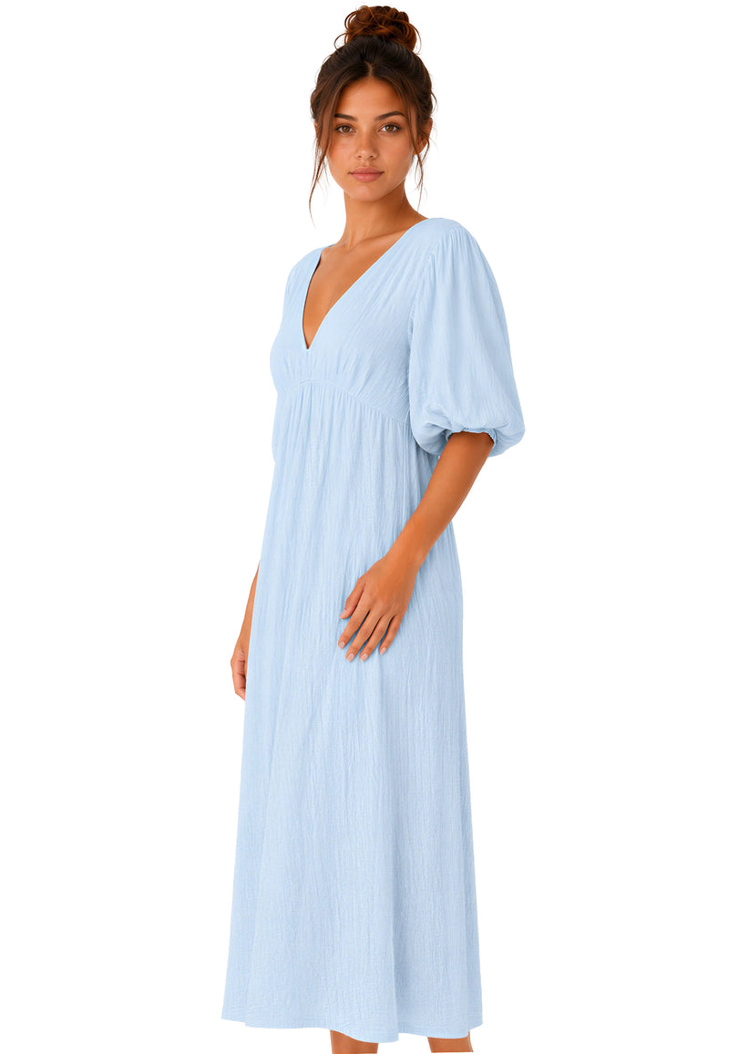 Damen Relaxed Fit Sommerkleid Musselin 25RSW077 - Baby Blue