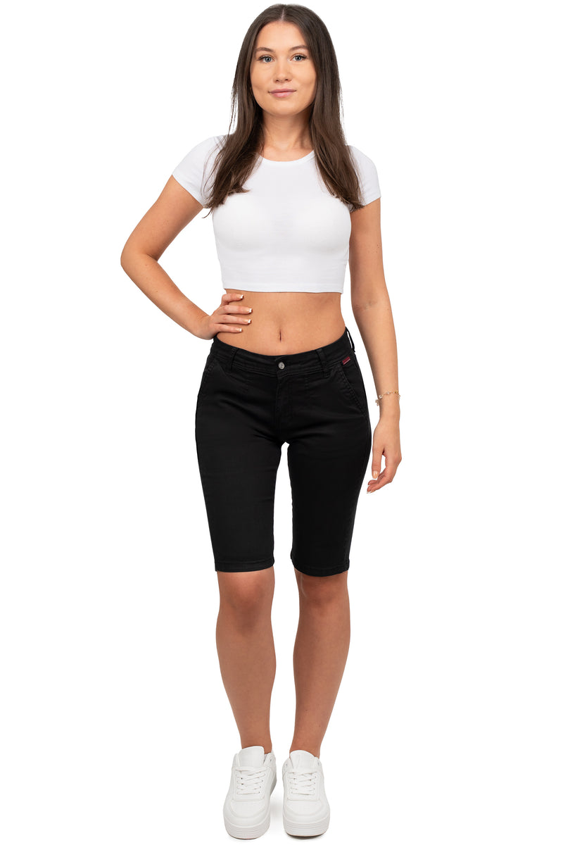 Damen Straight Fit Shorts Mid Waist WK186 - Black