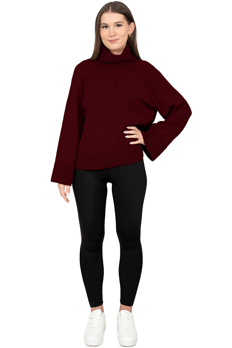 Damen Relaxed Fit Rollkragenpullover 25RSW097 - Bordeaux