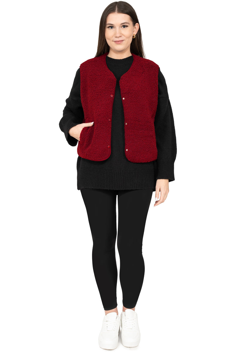 Damen Relaxed Fit Teddy Weste 25RSW098 - Bordeaux