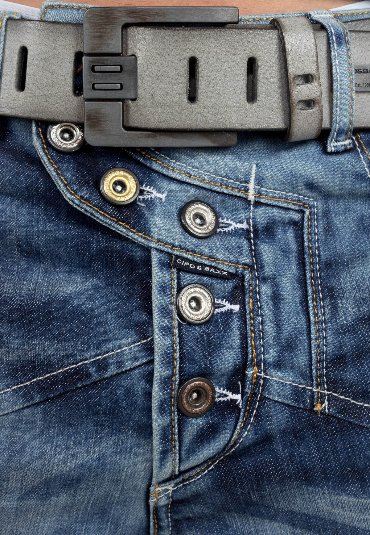 Herren Regular Fit Jeans Stonewashed in Blue – Cipo & Baxx – Ansicht 5