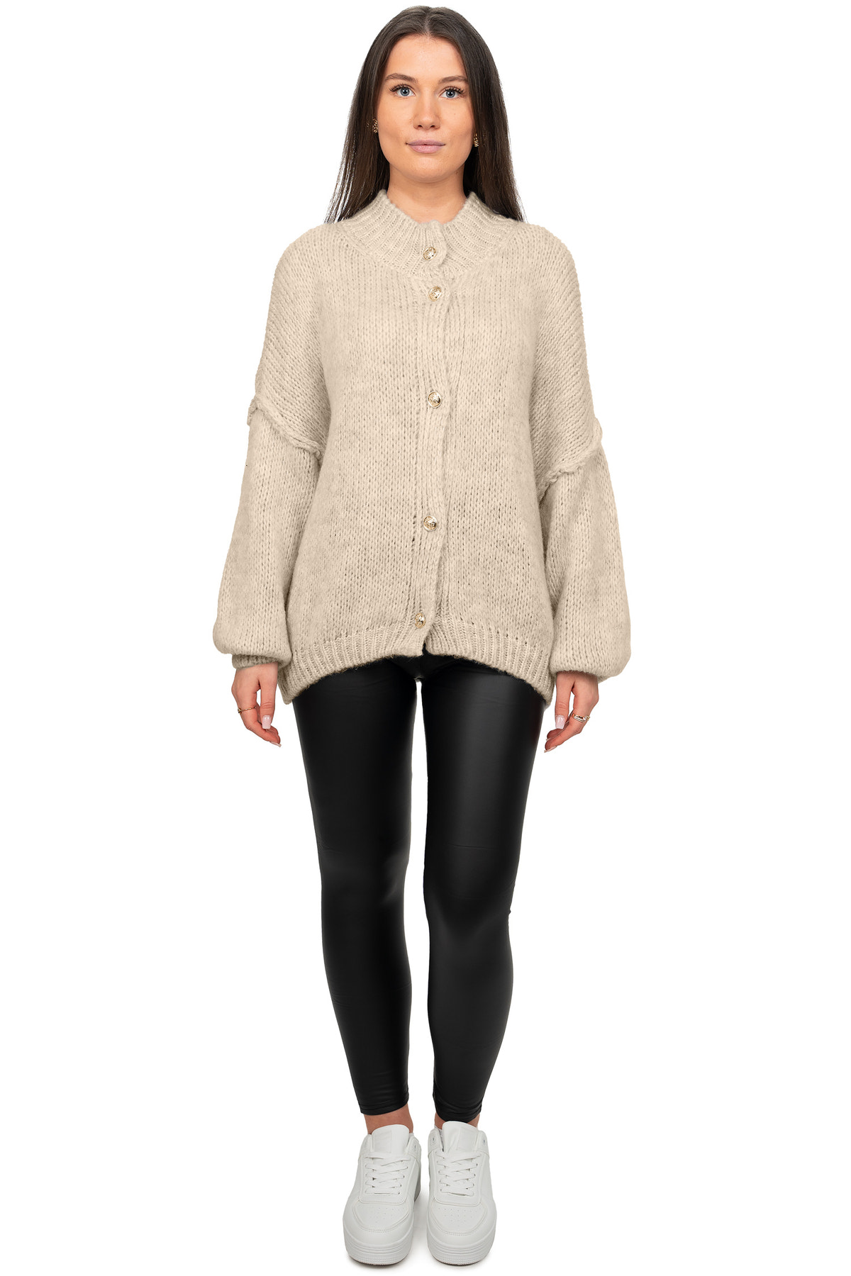 Damen Relaxed Fit Strickjacke Oversized-Look in Beige – Reichstadt – Ansicht 5
