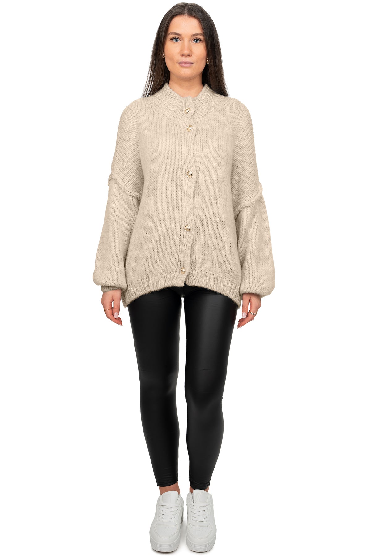 Damen Relaxed Fit Strickjacke Oversized-Look in Beige – Reichstadt – Ansicht 5