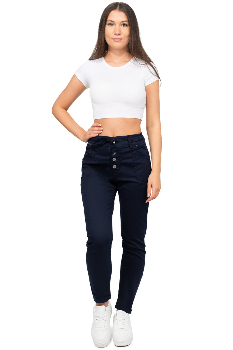 Damen Regular Fit Hose Mid Waist WD508 - Navy