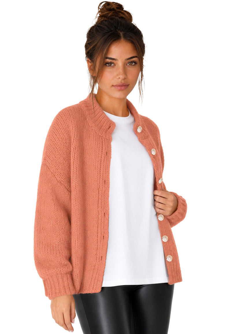 Damen Relaxed Fit Strickjacke 25RSW094 - Orange