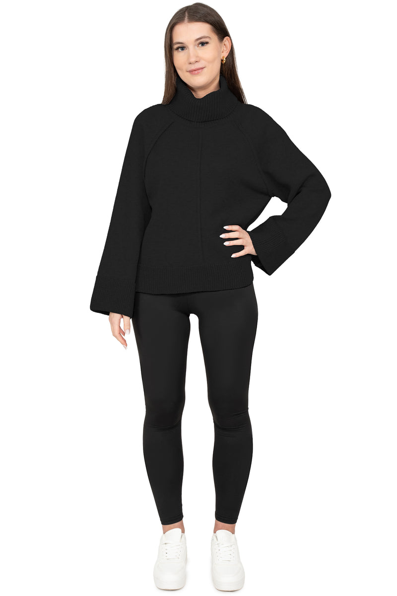 Damen Relaxed Fit Rollkragenpullover 25RSW097 - Black