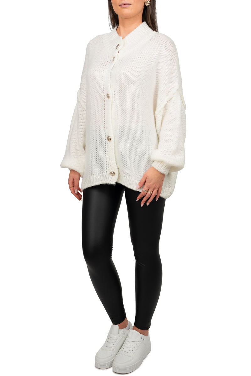 Damen Relaxed Fit Strickjacke Oversized-Look 25RSW068 - White