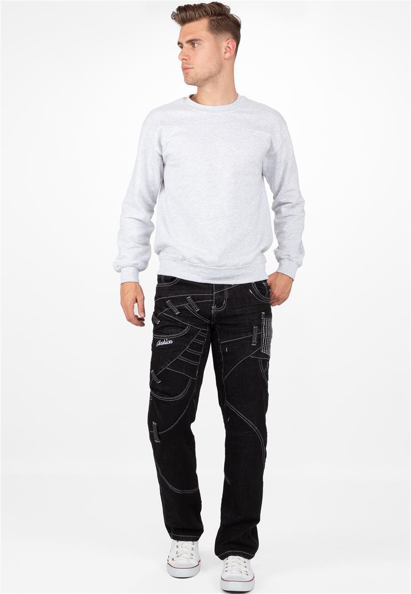 Herren Regular Fit Jeans Stonewashed KM130-1 - Black