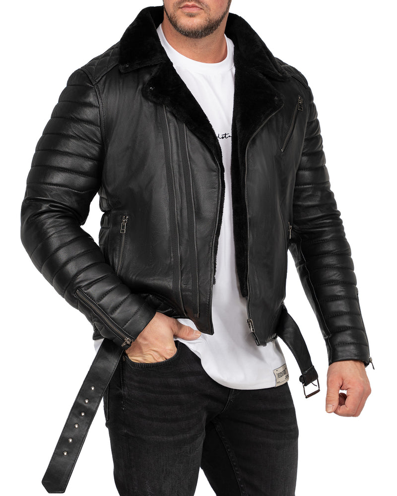 Reichstadt Herren Slim Fit Echtlederjacke mit schwarzem Zipper Schwarz (Modell RS008LUX) - Ansicht 5