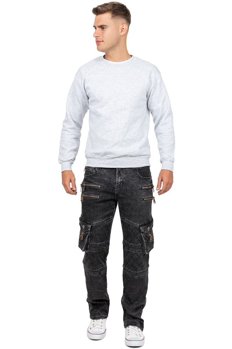 Herren Regular Fit Jeans Stonewashed KM060-1 - Black