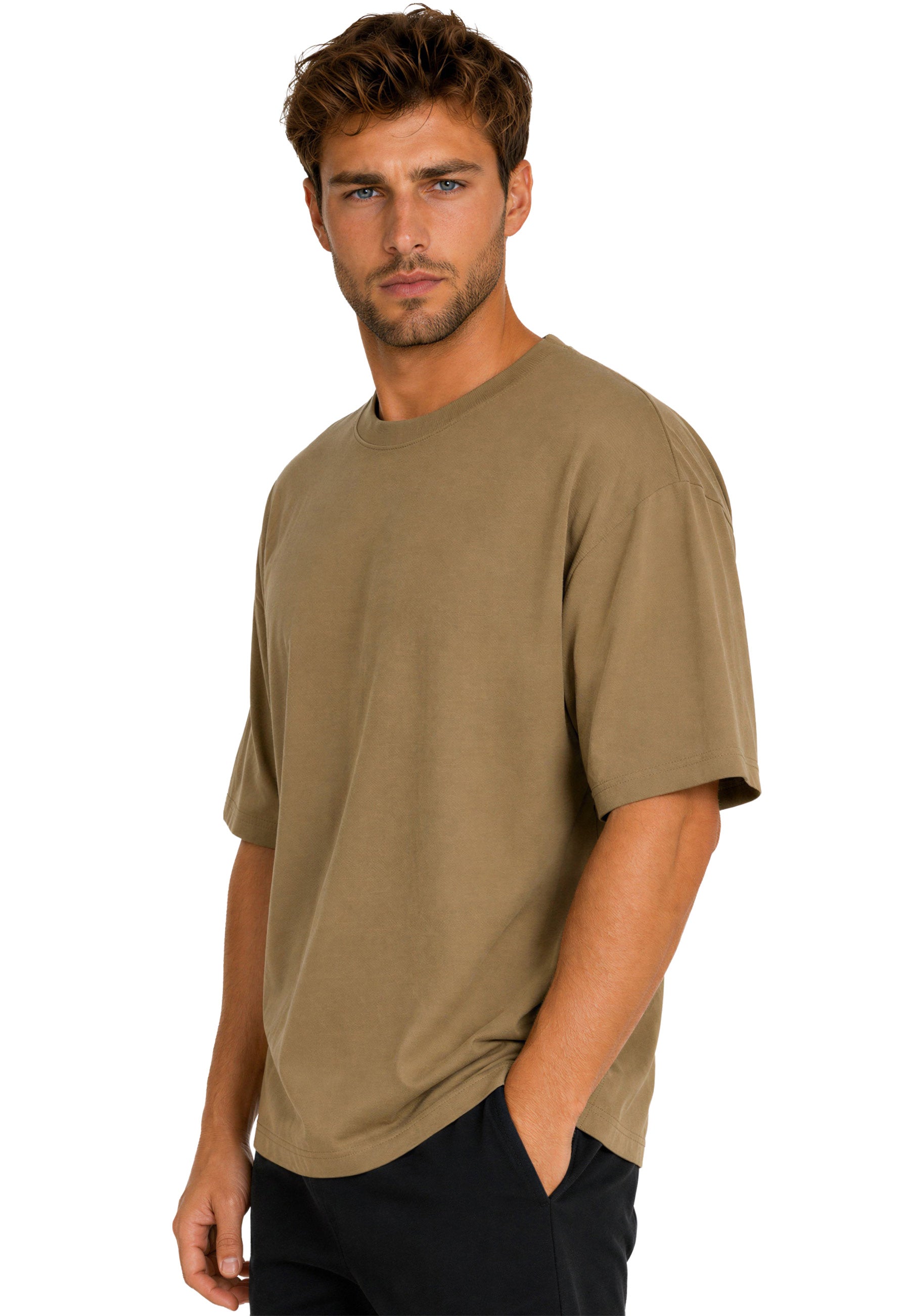 Herren Regular Fit T-Shirt Shoulder Drop 25RS071 Khaki XS - mehrfarbig